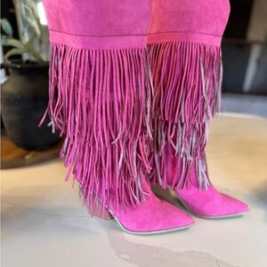 Pink Fringe Women's Boots